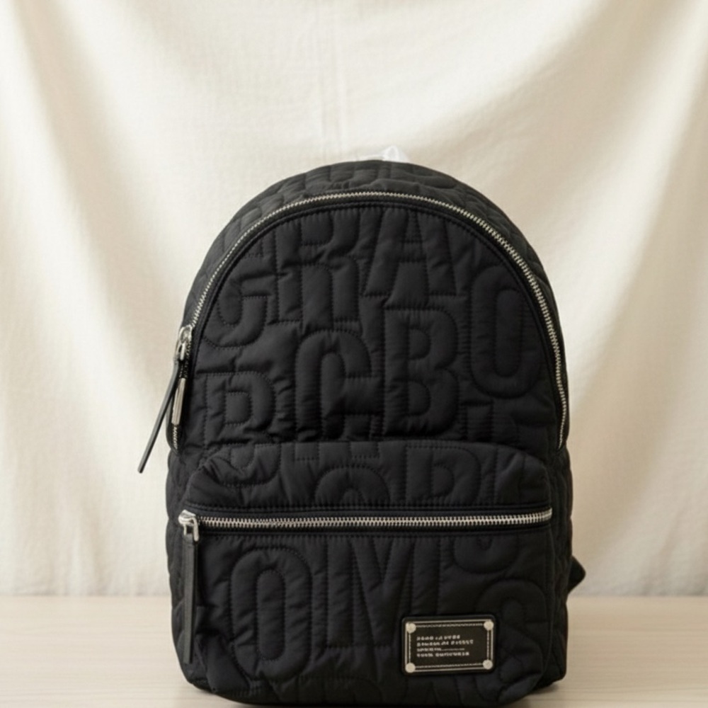 MARC JACOBS Quilted Nylon Backpack Black Large Laptop School Travel Bag